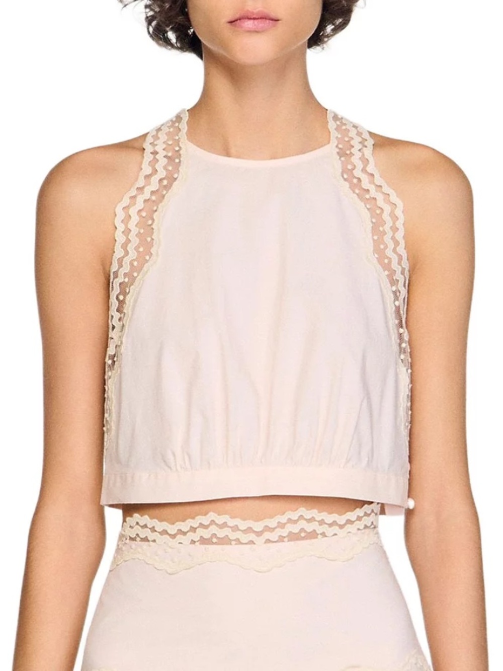 Bruna Cotton Crop Top with Lace Trim